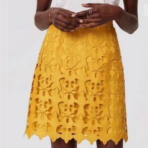 Ann Taylor LOFT Skirt with Lace Overlay in Mustard Yellow